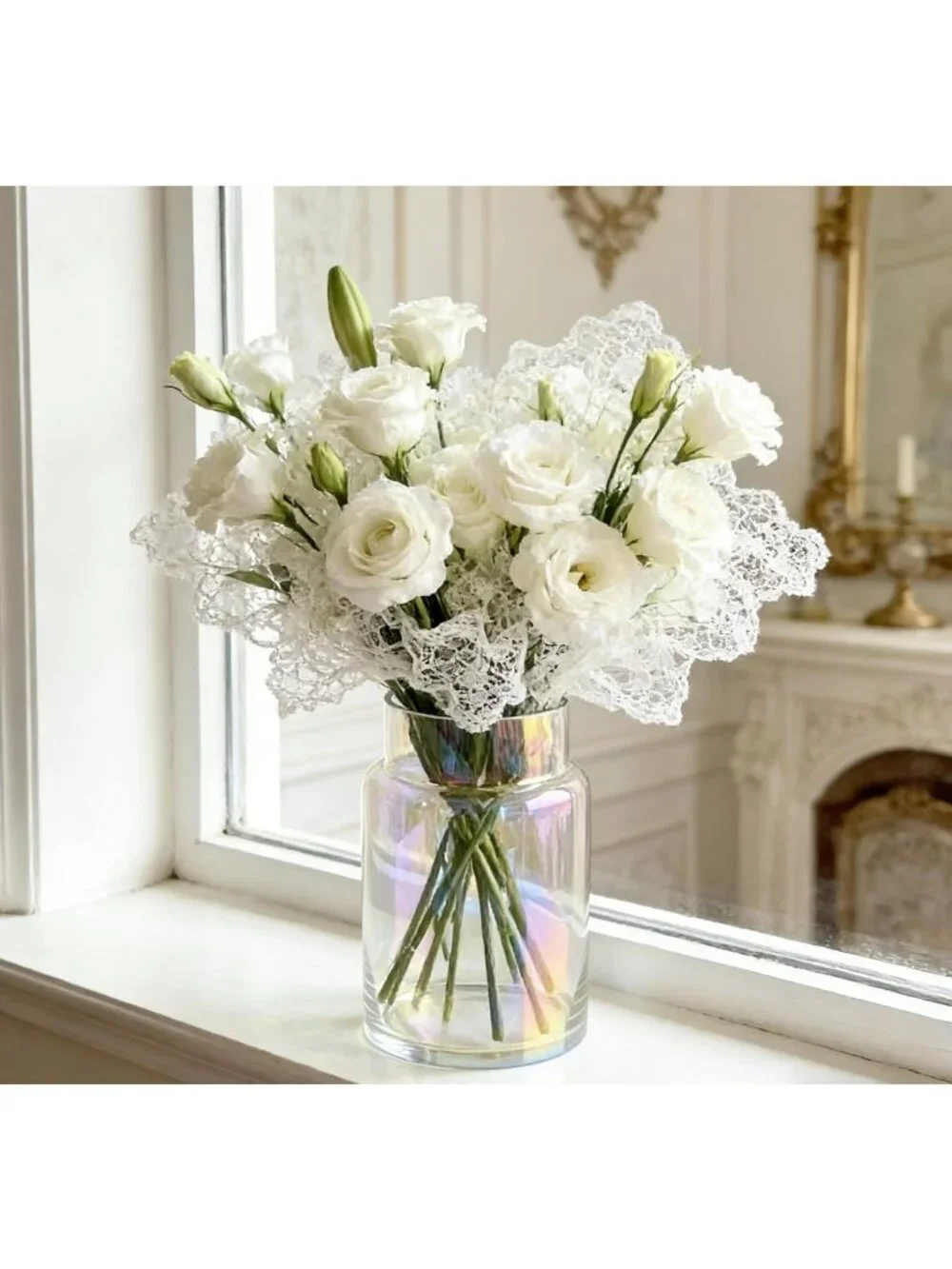 Iridescent Glass Flower Vase - 9 Inch Modern Decorative Centerpiece for Home